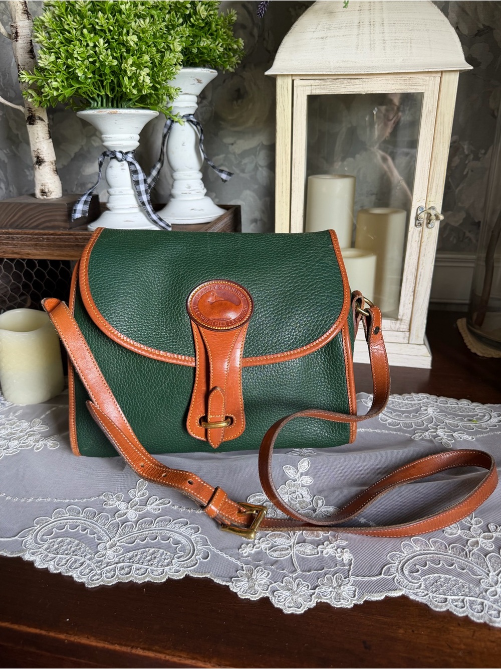 Vintage Dooney & Bourke Ivy Green All Weather Equestrian Saddle Bag Purse